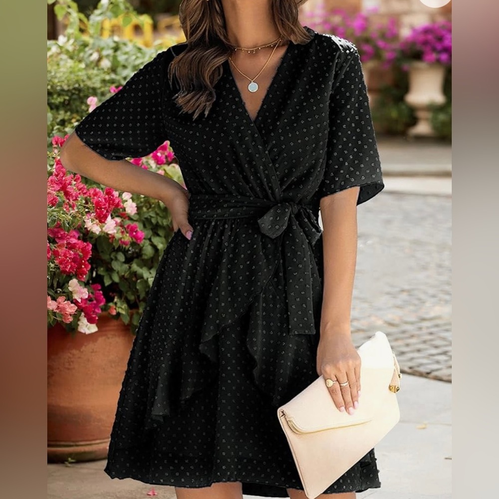 Wrap dress, black, NWOT.
